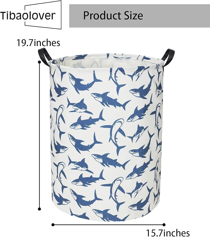 Shark Kids Laundry Basket Baby Hamper Shark Toy Storage Bin for Boys Room Decor Baby Nursery Hamper Gift Baskets for Bedroom Bathroom(Blue Shark)