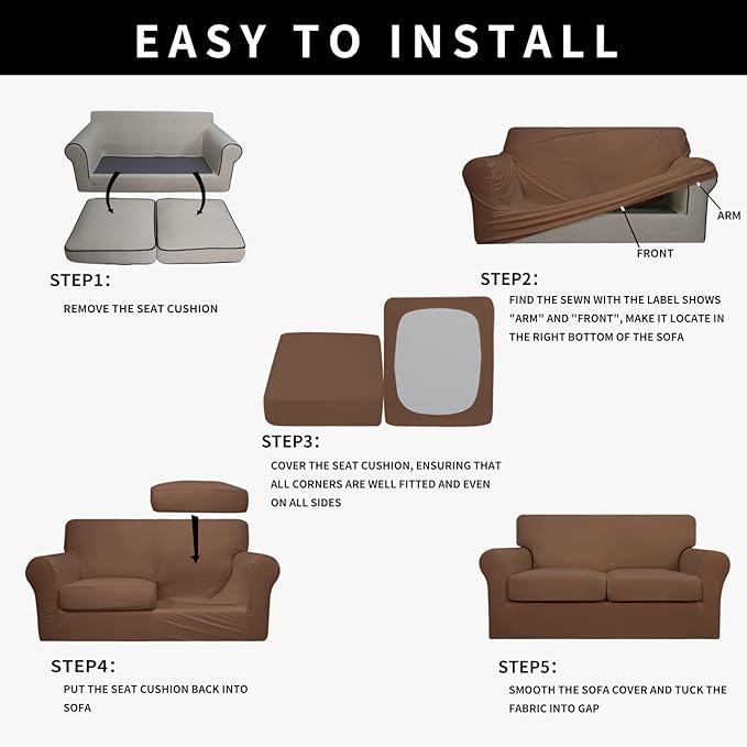 Easy-Going 100% Dual Waterproof Loveseat Cover Stretch Soft Couch Cover for Dogs, Sofa Slipcover for 2 Separate Cushion Couch Leakproof Furniture Protector for Kids, Pets Brown