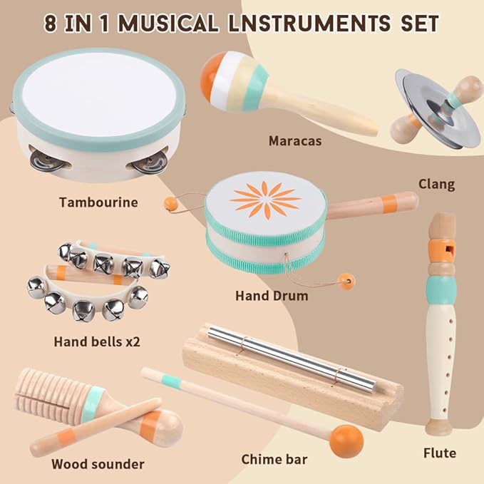 Toddlers Musical Instruments-Baby Montessori Wooden Musical Toys for Toddlers 1-3 Year Old,Kids Percussion Instruments Toy for 1 Year Boy&Girls,Christmas Birthday Gift for 1-3-5+ Year Old
