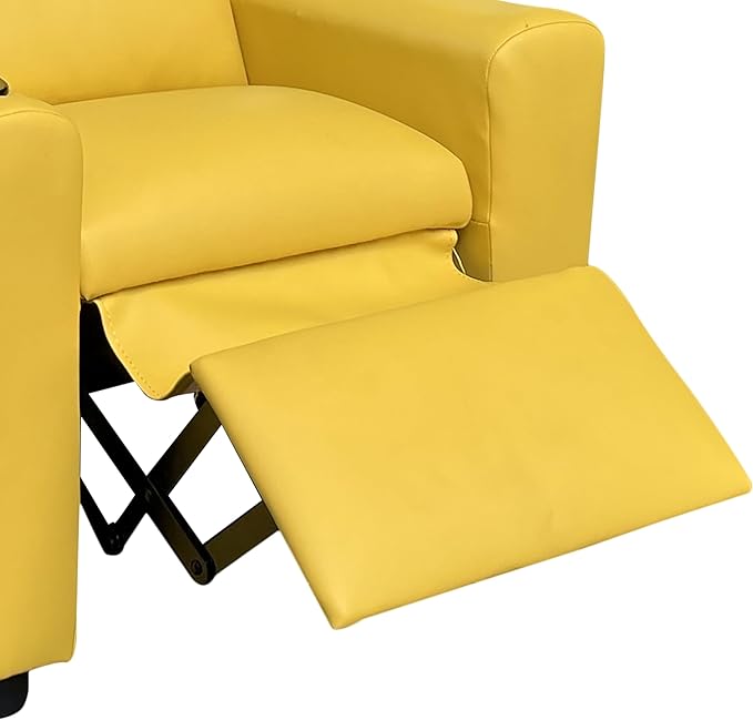 22" Kids Recliner Chair,Home Chirdren Seating with Cup Holder,Adjustable Footrest,Ergonomic Toddler Furniture w/Tilt Function,PU Leather,for Children,Boys & Girls, Living Room,Yellow