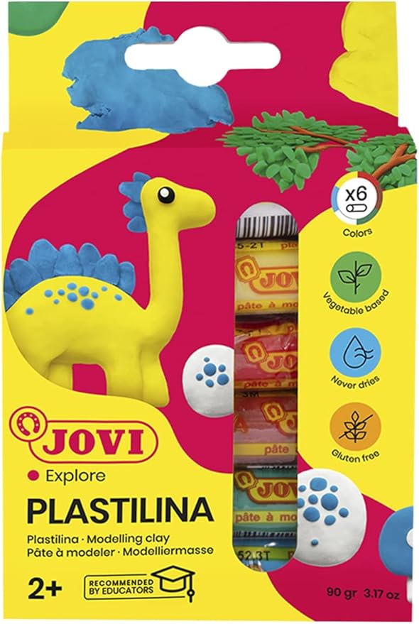 Jovi Plastilina Reusable Non-Drying Modeling Clay; .5 oz. Rolls, Set of 6 Colors, Perfect for Arts and Crafts Projects