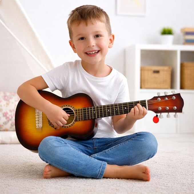 23" Acoustic Guitar, Kids 6 String Toy Guitar - Realistic Steel Strings - Beginner Practice First Musical Instrument for Children, Toddlers (Amber Sunburst)