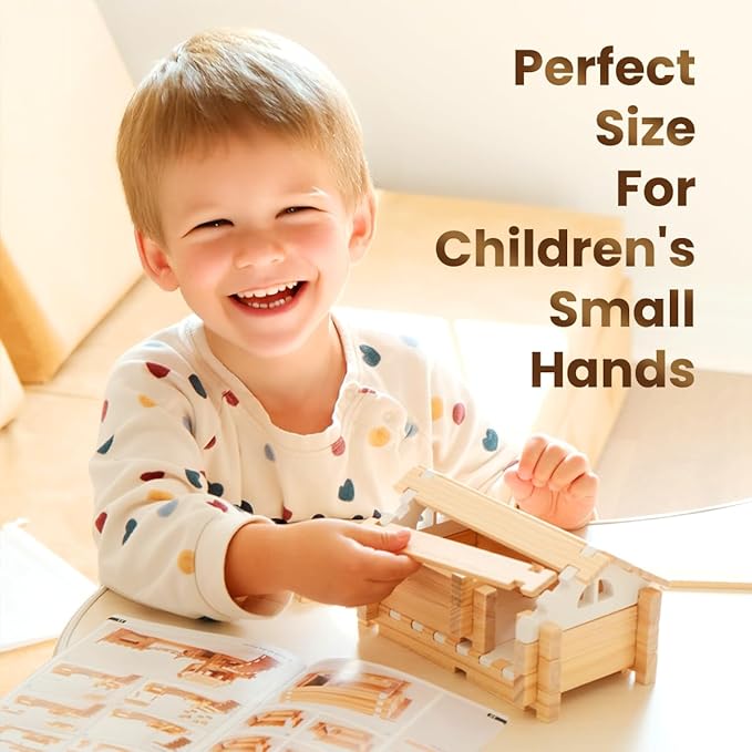 Jovi-mindly 96 PCS Wooden Blocks Wooden Toys with Storage Bag, Preschool Learning Toys Wood Blocks Building Toys for Kids Ages 4-8 Creative Construction Game,FSC Certified