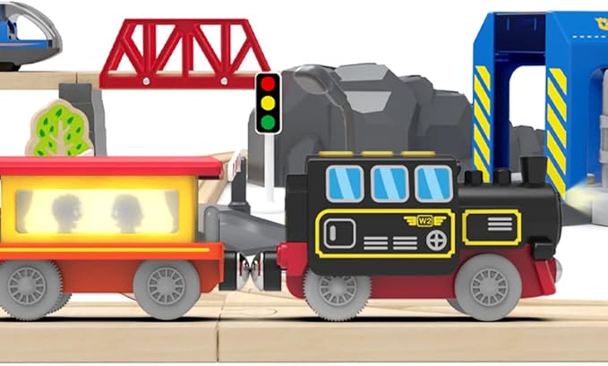 Battery Operated Locomotive Train for Wooden Tracks, Motorized Train Toys for Toddlers, Trains Accessories Compatible with Thomas, Brio, Chuggington, Melissa and Doug (Battery Not Included)