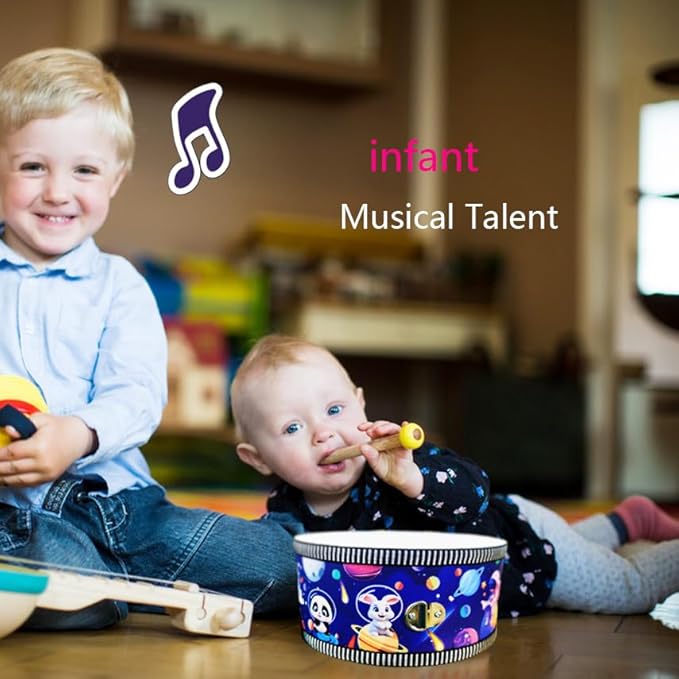 Kid Drum Set,8 Inch Wooden Drum Toys,Sensory Educational Musical Instrument Toy with Adjustable Strap,2 Drumsticks for Toddler,Baby Girls Boys, Astronauts Animals Dinosaurs