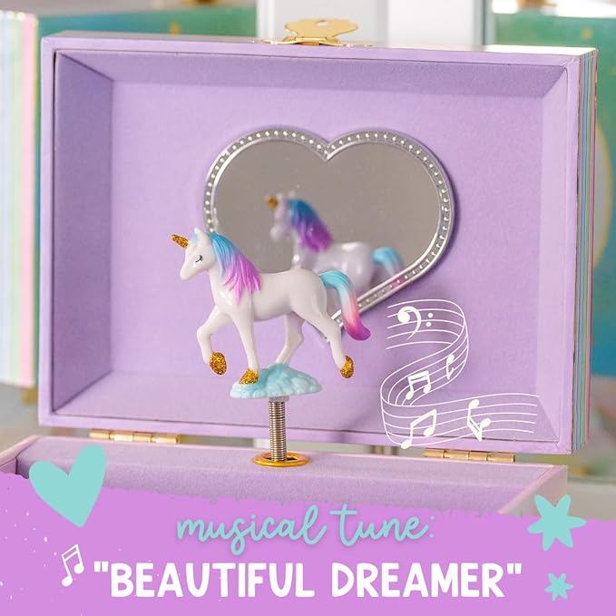 Musical Unicorn Kids Jewelry Box - Girls Jewelry Box with Mirror, Unicorn Gifts for Little Girls, Unicorn Toys for Girls Age 4-6