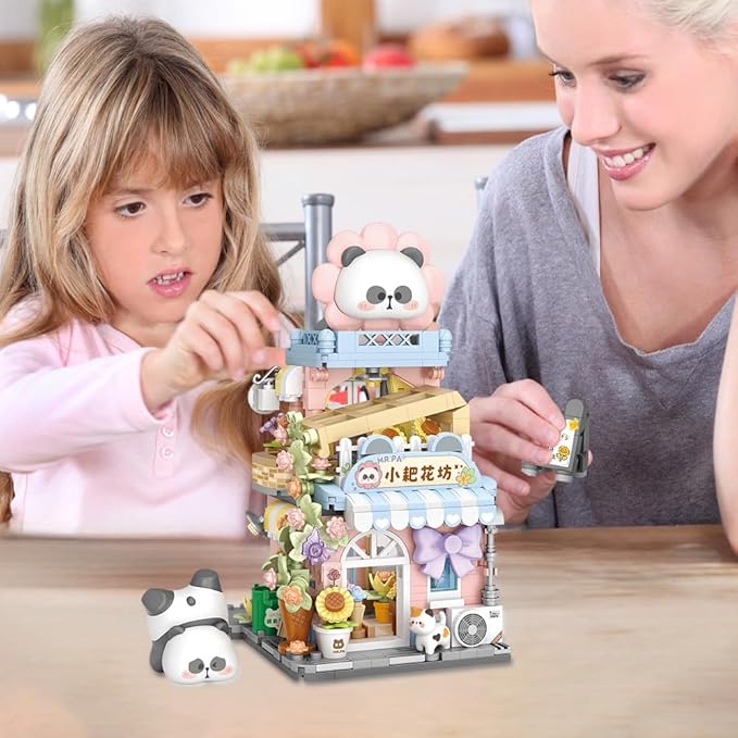 Panda Florist Street Scene Building Kit, Openable Flower Shop Building Set for Boys Girls Age 8+,810pcs Mini Bricks