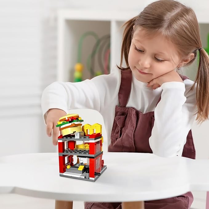 Building Blocks Set, Burger House DIY Bricks Toys, City Construction Stacker, Educational STEM Toys for 6 Years Old Boys and Girls, Toddler Building Blocks Gifts