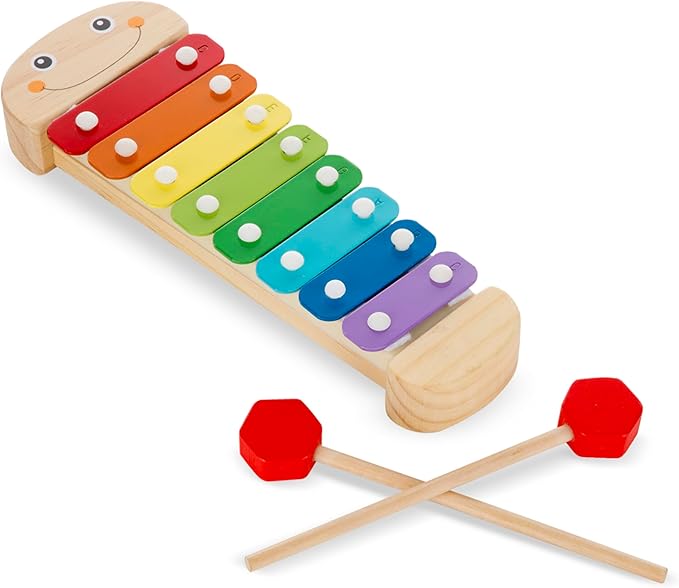 Melissa & Doug Caterpillar Xylophone Musical Toy With Wooden Mallets 15.25" x 6.5" x 1.5 - For Toddlers,Ages 3+,Blue