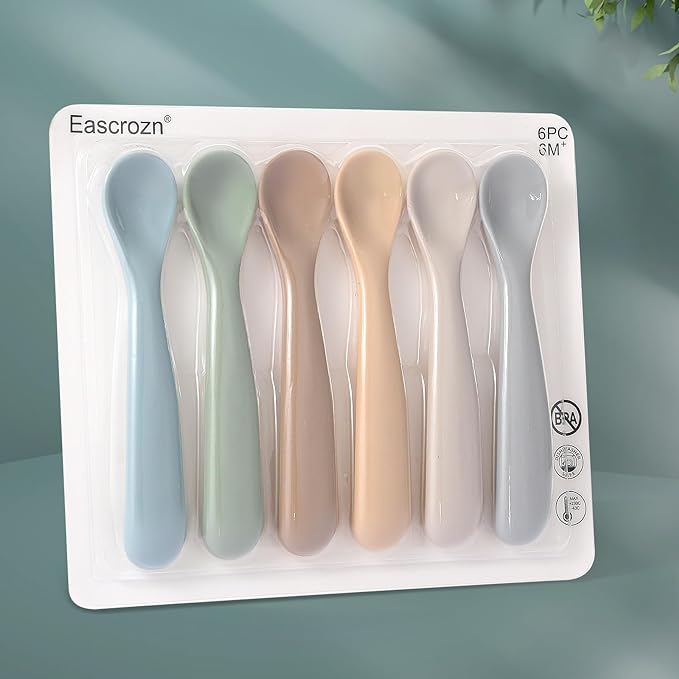 Baby Spoons, 6 Pack First Stage Silicone Baby Feeding Spoons, Soft Tip Feeding Baby Utensils, Baby Led Weaning Supplies Training Spoons, Dishwasher and Boil Safe