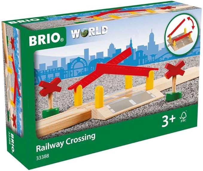 BRIO World 33388-4 Piece Railway Crossing Set | Fun and Interactive Wooden Train Accessory for Kids | Enhances Creativity and Motor Skills | FSC-Certified Eco-friendly Toy for Ages 3 and Up