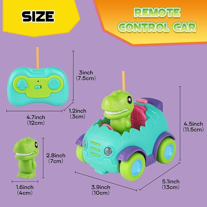 Nueplay Remote Control Car for Toddler Age 2 3 4 5, Electric RC Car Toys with Light & Music, Toddler Dinosaur Toys, Dino Race Car Vehicles, Dinosaur Figures Truck, Birthday Gift for Boys & Girls Green
