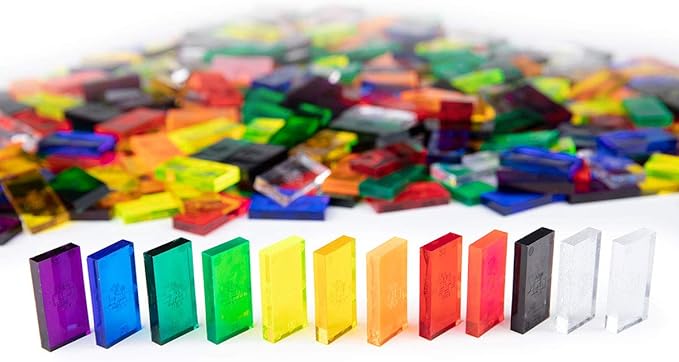 Bulk Dominoes Plastic Bulk 100pcs – Building and Stacking and Chain Reaction Toppling STEAM Toy Blocks for Kids (Clear Mix)