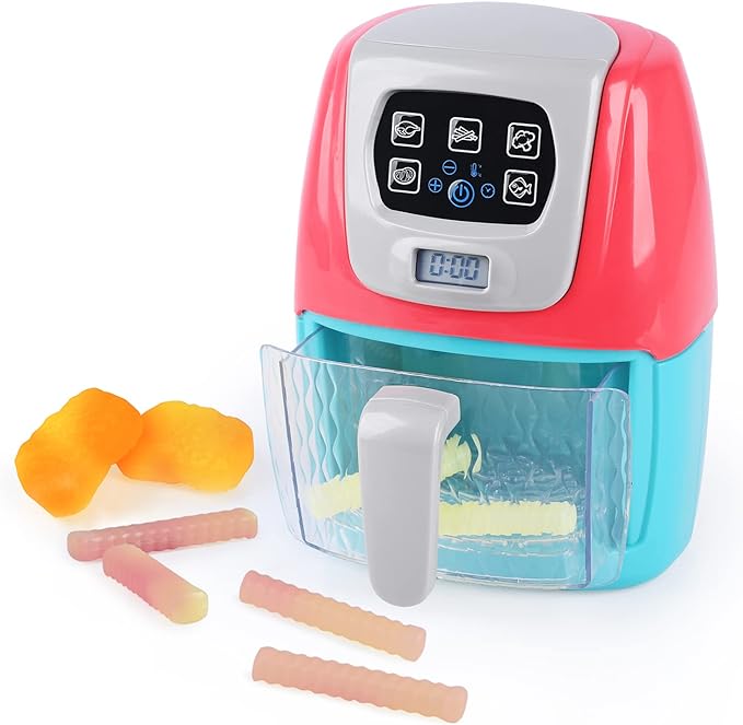 Toy Air Fryer for Kids, Kids Play Kitchen Playset Accessories, Chefs Pretend Play Kitchen Appliance Toys Oven w/Light, Sound, Play Food Grill Cooking Utensils for Kids Boys Girls Toddlers 1-3 2+