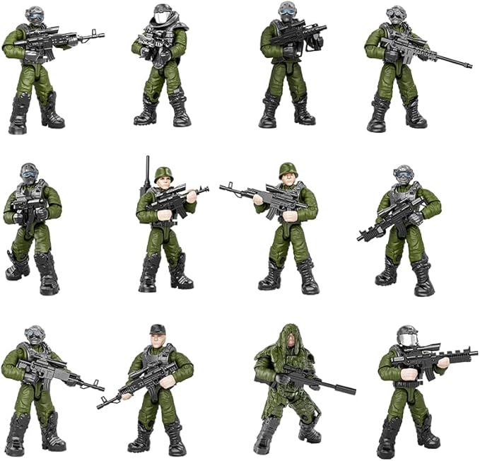 24 PCS Military Forces Building Block Action Mini-Figures Blind Bags with Multiple Military Weapons Accessories Equipment Assembly Building Toys Party Favors for Boys