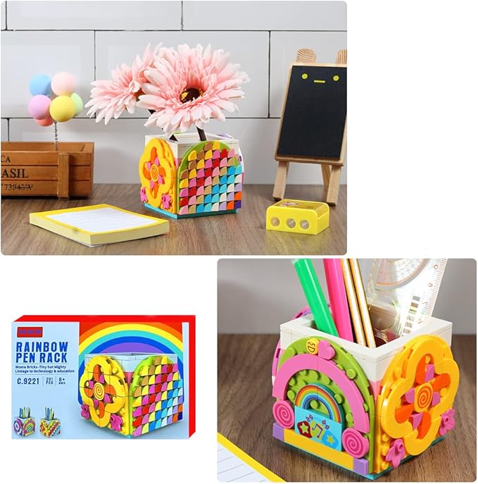 SIENON Dots Rainbow Pencil Holder, DIY Creative Craft Decorations Kit, Bricks Pen Holder, Building Blocks Pencil Jewelry Organizer Box, Fun Craft Kit Dots Construction Toys for Birthday Christmas Gift