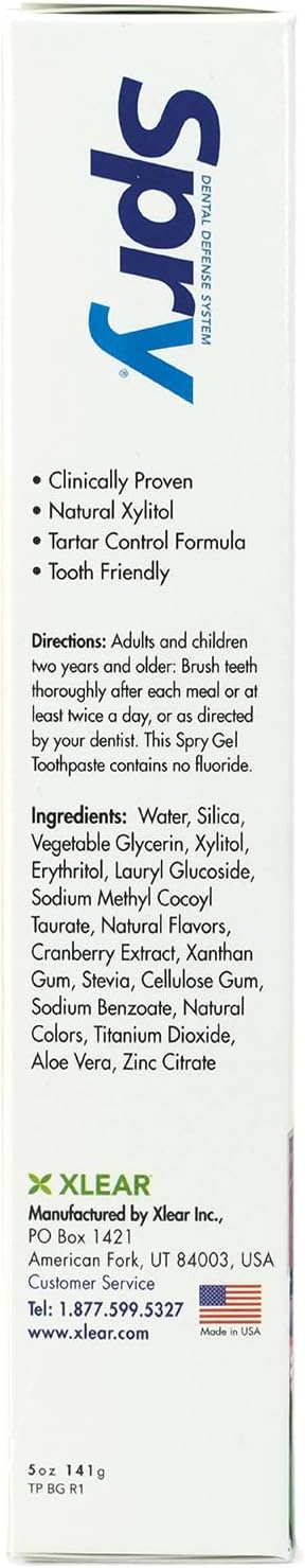 Spry Xylitol Toothpaste for Kids 5oz. Fluoride Free Toothpaste, Teeth Whitening Kids Toothpaste with Xylitol, Natural Breath Freshening, Mouth Moisturizing Ingredients, Bubble Gum (Pack of 1)