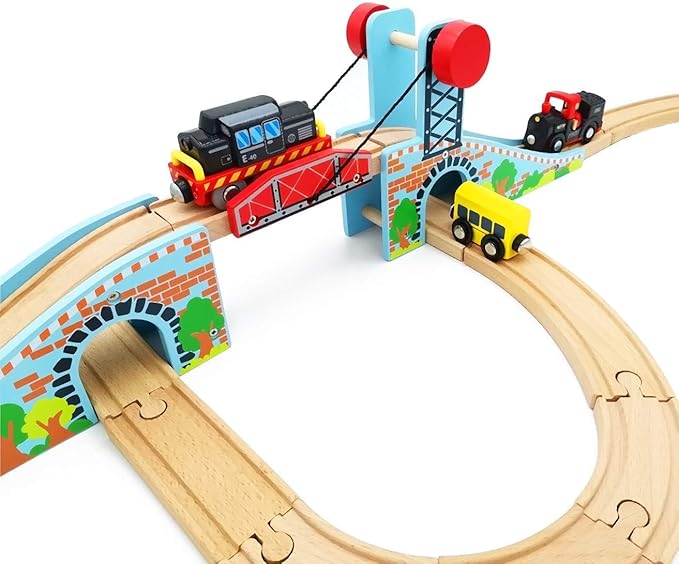 Z MAYABBO Wooden Train Tracks Accessories Wood Train Lifting Bridge for Railroad Tracks fits for All Railway Tracks