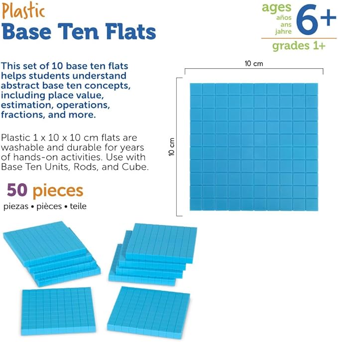 Learning Resources Plastic Base Ten Flats, 10 Piece (LER0926)
