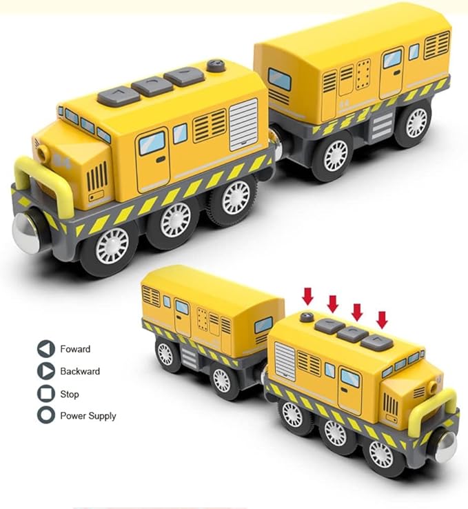 Wooden Train Track Accessories Battery Operated Locomotive Train, Motorized Train for Toddlers with Magnetic Connection