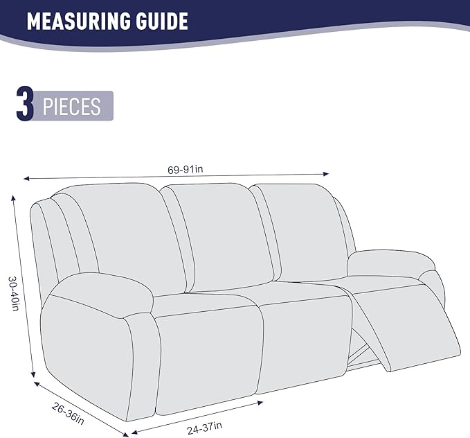 KinCam Recliner Covers, Stretch Reclining Chair Covers, Recliner Sofa Slipcovers Stripe Jacquard Recliner Couch Covers Furniture Protector Covers for Pet Kid (3 Seater, Dark Blue)