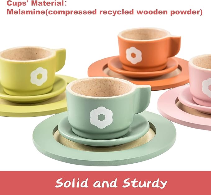Giant bean 27PCS Wooden Toy Plates and Dishes for Kitchen Set, Wooden Play Kitchen Accessories for Girls and Boys, Montessori Toys, Christmas Birthday Gift for Kids