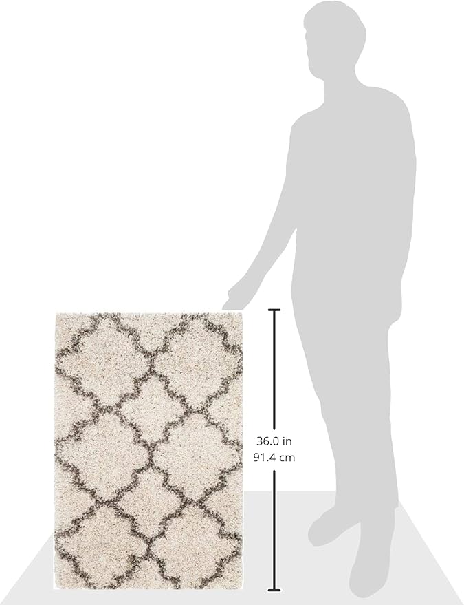 SAFAVIEH Hudson Shag Collection Accent Rug - 2' x 3', Ivory & Grey, Trellis Design, Non-Shedding & Easy Care, 2-inch Thick Ideal for High Traffic Areas in Entryway, Living Room, Bedroom (SGH282A)