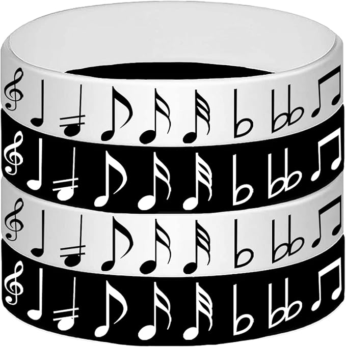 CupaPlay 24PCS Piano Notes Rubber Bracelets -Piano Notes Theme Party Supplies Decorations Music Birthday Baby Shower Slicone Wristbands Party Favors