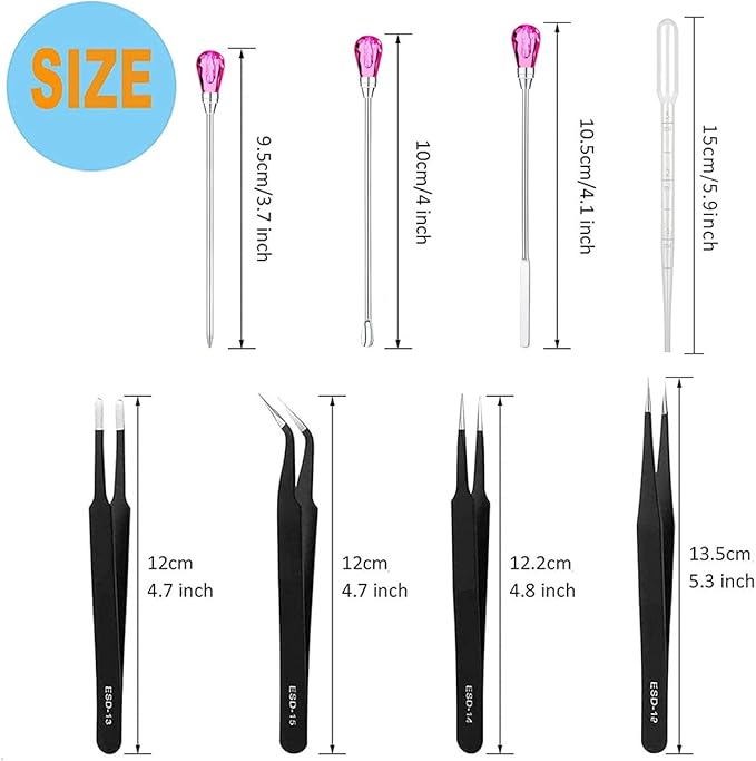 11 Pcs Silicone Resin Mold Tools Set Stirring Needle Spoon Tool Tweezers Precision Kit, Anti-Static Electronics Tweezers Set for Resin Art Crafts,Jewelry Making,DIY Epoxy Casting Molds(Rose Red)