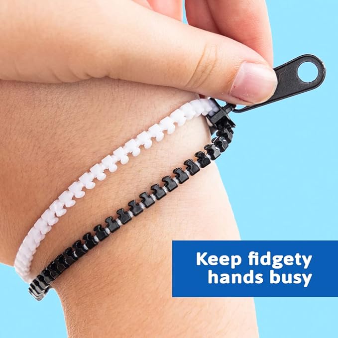 Zip-Zip Hooray Fidget Bracelets for Kids, Multi-Colored Sensory Toys, Perfect for Kid's Party Favors, 24-Count