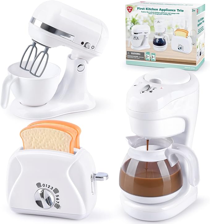 Kitchen Appliances Toys, Kids Play Kitchen Accessories Set, Pretend Kitchen Toys for Kids Ages 4-8, Coffee Maker, Mixer, Toaster with Realistic Lights & Sounds, Gift for Girls Ages 3+