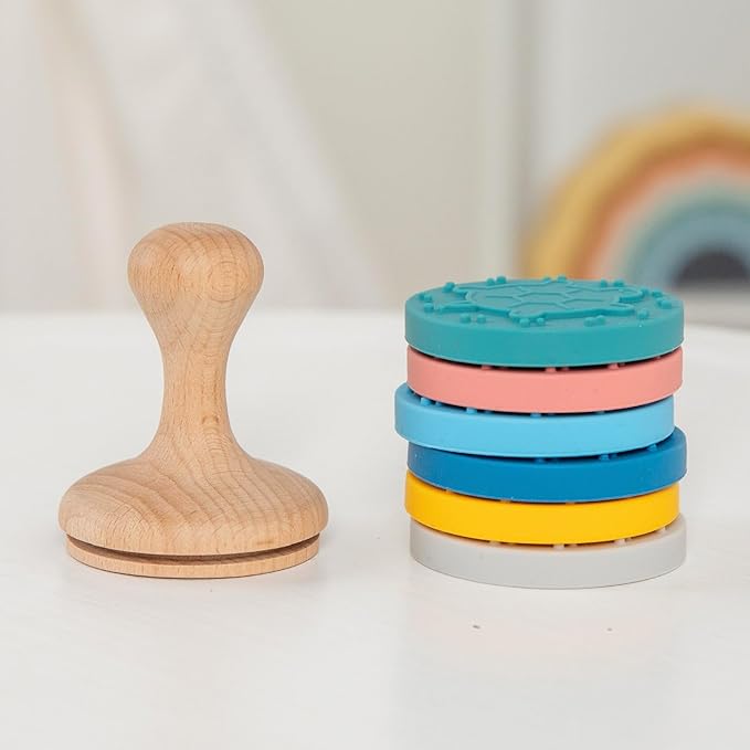Ocean Adventures Rubber Stamp with Wood Handle, 6 Interchangeable Ocean Animals Silicon Stamps and 1 Sturdy Handle, Fun Kids Craft Supplies and Art Supplies, Arts and Crafts for Kids 4-6 and Families