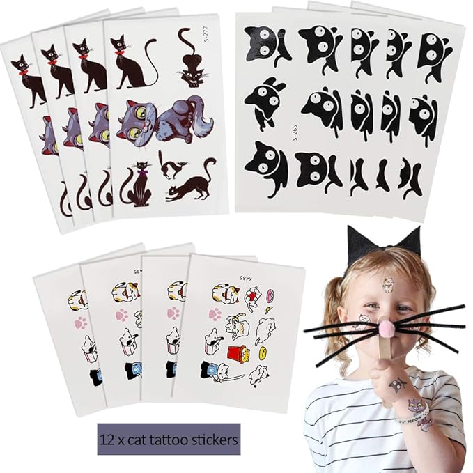foci cozi 84 Pack Meow Cat Party Favors Supplies-Cat Necklaces,Bracelets, Keychains, Hair Clips, Tattoos,Brooch, Gift Bags Kids Girls Goodie Bags Birthday Party Supplies