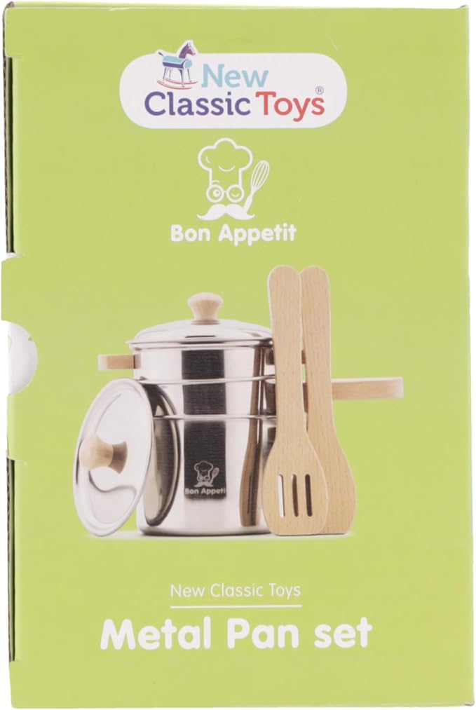 New Classic Toys Metal Pan Set - Pretend Play Toy for Kids Cooking Simulation Educational Toys and Color Perception Toy for Preschool Age Toddlers Boys Girls
