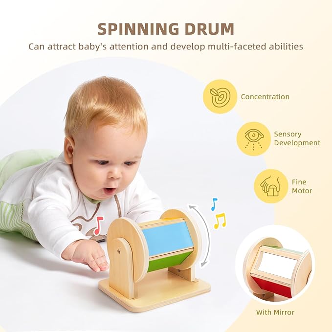 Montessori Toys for Babies 0-6 Months, 7 in 1 Newborn Baby Toys with Spinning Drum, Colorful Fabric Ball, Tissue Box Toy, Sensory Balls, Contrast Cards and More, Great Educational Toy for Baby