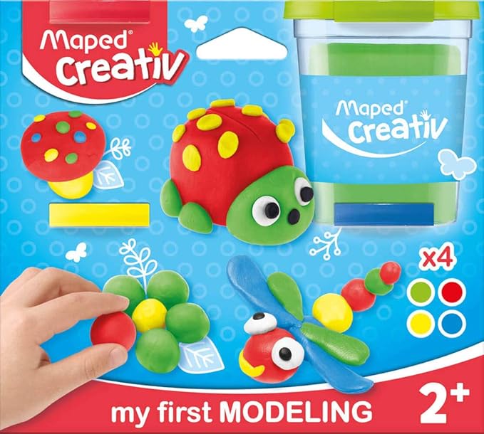 Maped Creativ My First Premium Modeling Dough - 4 4.2 oz pots - Kids Creating Clay Sculptures - Variety of Vibrant Colors - Super-Soft - Non-Stick Texture - Improves Sensory Skills