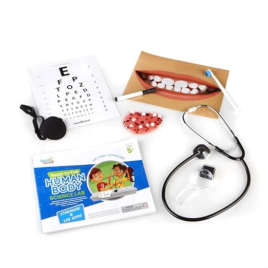 hand2mind Head to Toe Human Body Science Kit, Slime Kit, STEM Kit for Kids, Includes Kids Stethoscope That Works, Human Body Learning, Human Anatomy for Kids, Kids Doctor Kit, Homeschool Supplies