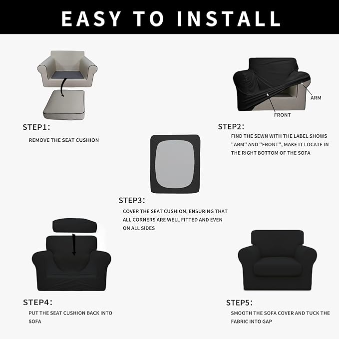 Easy-Going 100% Dual Waterproof Chair Cover Stretch Soft Couch Cover for Dogs, Sofa Slipcover for 1 Separate Cushion Couch Leakproof Furniture Protector for Kids, Pets Black