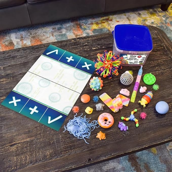 Sunny Days Entertainment 24 Piece Fidget Box, Sensory Toys with Storage Container, Party Favor, Treasure Box, Carnival, Pinata Stuffers, Adult Stress Relief, ADHD Toy