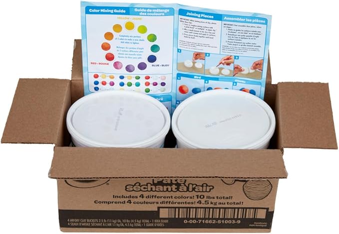 Crayola Air Dry Clay, Classic Colors, Bulk (4) Set of 2.5 lb. Resealable Buckets, Modeling Clay Alternative for Kids
