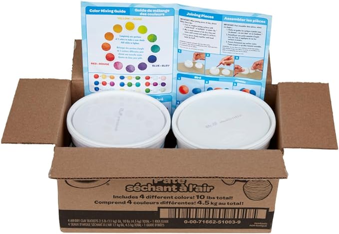 Crayola Air Dry Clay, Classic Colors, Bulk (4) Set of 2.5 lb. Resealable Buckets, Modeling Clay Alternative for Kids