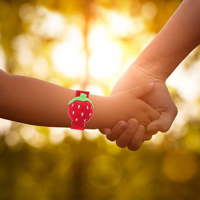 LOGOFUN 6Pcs Plush Slap Bracelets Strawberry Wristband Fruit Themed Slap Bracelets Strawberry Slap Band for Kids Party Favors