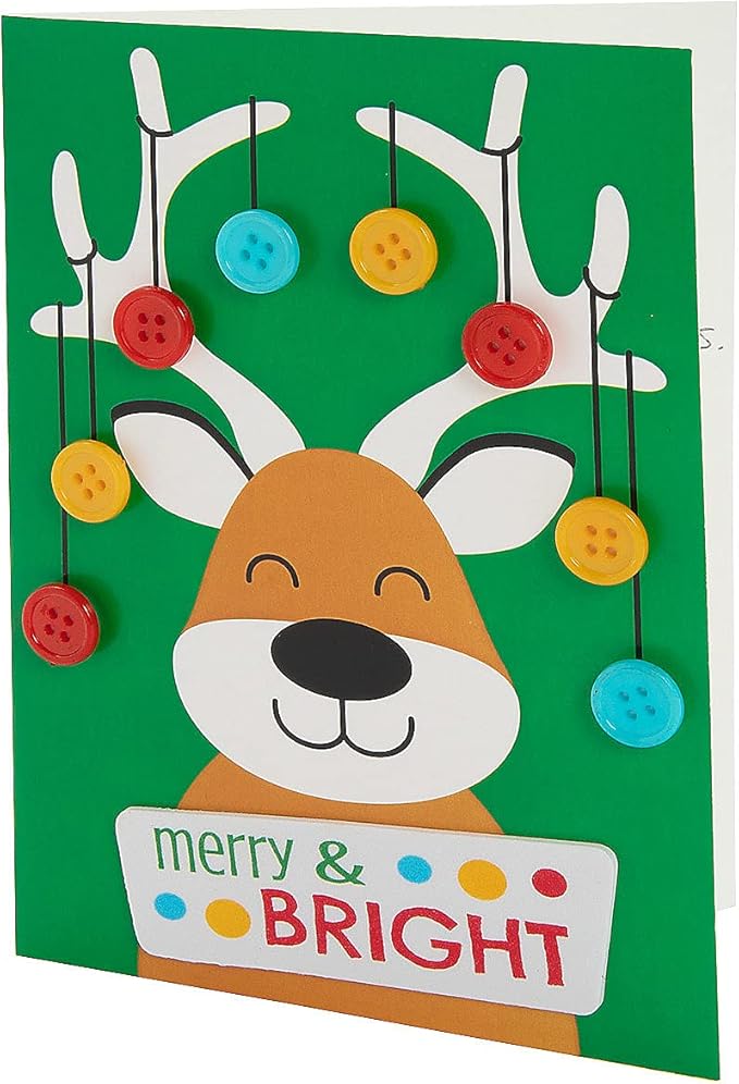 Fun Express Reindeer Button Christmas Card Craft Kit - Craft Kits - 12 Pieces