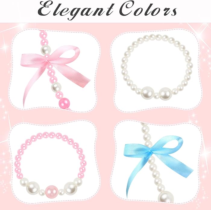 Batiyeer 12 Set Tea Party Favors for Girls Beaded Necklace Beads Bracelet Princess Pretend Jewelry Costume Set Necklace Pearls Jewelry with Pink Velvet Pouch for Birthday Cosplay Role Play Filler