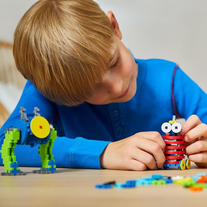 Plus Plus Learn to Build Set, 275 Mini Interlocking Building Blocks, Toy Construction Playset, 3D Puzzle Stem & Art Kit - Robots