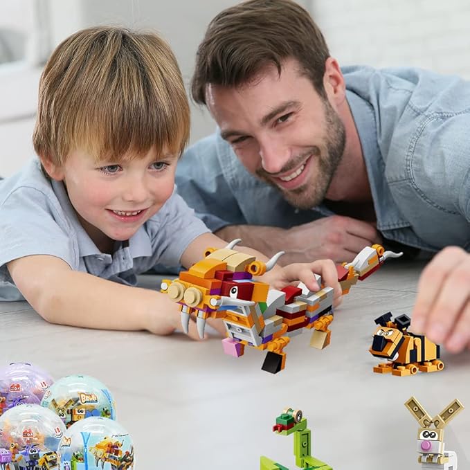 12Pcs PreFilled Easter Eggs with Animals Building Blocks, 12 in 1 Egg Surprise Toys Set for Kids Egg Hunt, Basket Filler and Stuffers, Party Favors, Classroom Prize Toys