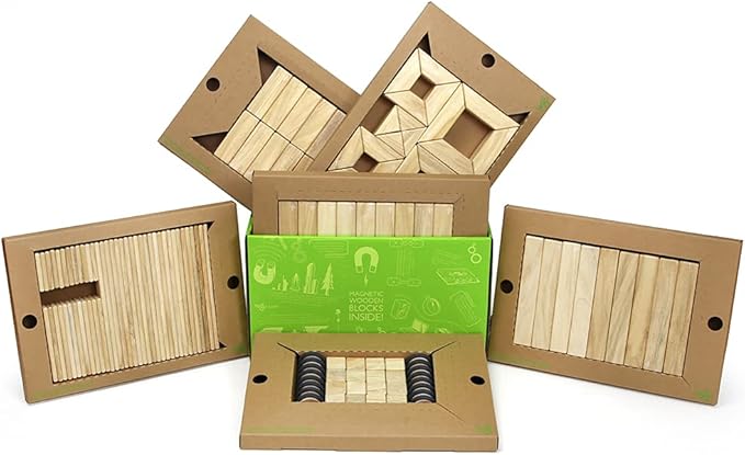 130 Piece Tegu Classroom Magnetic Wooden Block Set,Natural