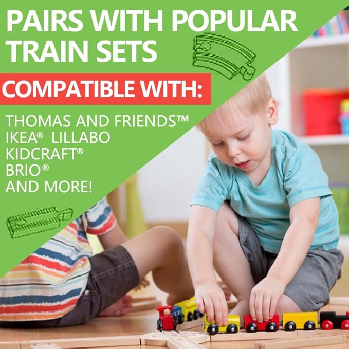 Wooden Train Track 44 Piece Set, Train Track Expansion Compatible with All Major Railroad Brands Including Thomas Wooden Train, Brio, Thomas The Tank Engine