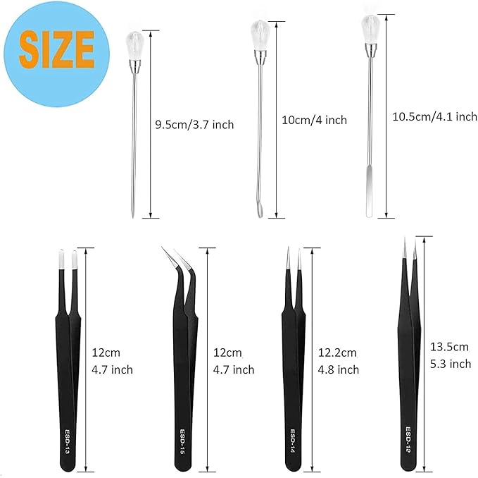 11 Pcs Resin Mold Tools Set Stirring Needle Spoon Tool Tweezers Precision Kit,Anti-Static Electronics Tweezers Set for Resin Art Crafts,Jewelry Making,DIY Silicone Epoxy Casting Resin Molds(White)
