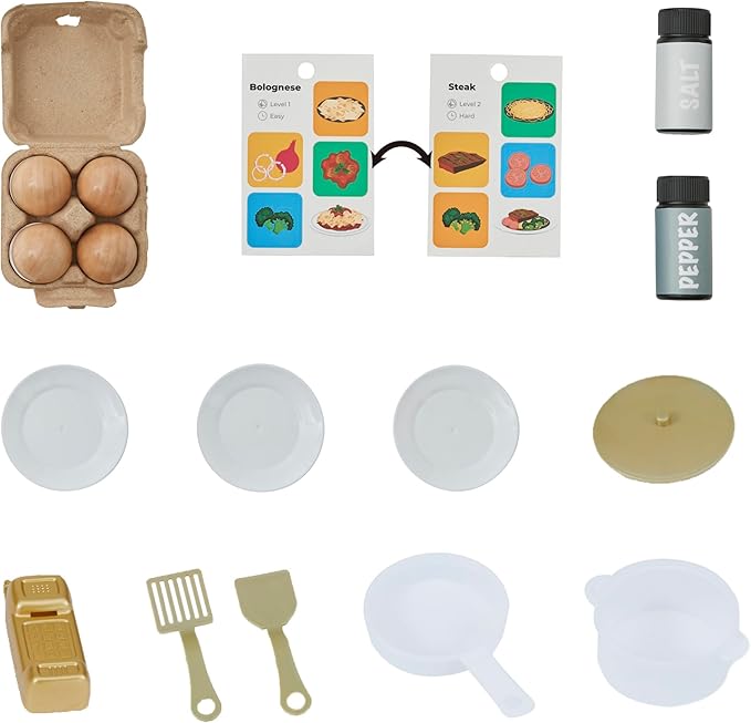 Teamson Kids Little Chef Memphis Small Wooden Play Kitchen with Interactive, Realistic Features, and 16 Kitchen Accessories - for 3yrs and up, Pretend Play House, Restaurant - Gray/Gold/Faux Marble